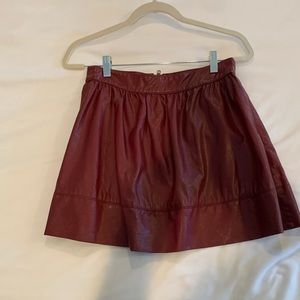 Burgundy vegan leather flared mini skirt